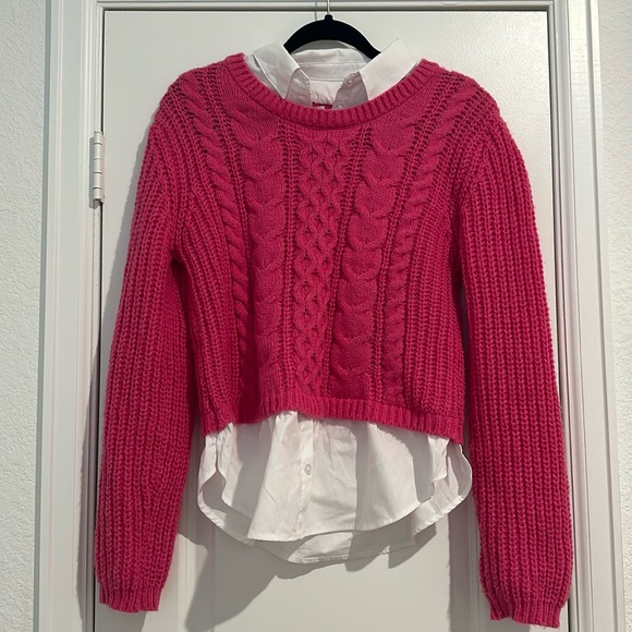 pink sweater with a white button up under! - Picture 1 of 2